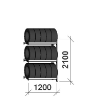 Däckställ  följesektion 2100x1200x500, 3 hyllplan,600kg/plan