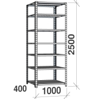 Metallriiul 2500x1000x400, 7 plaati, 120kg/plaat, hall post/zn riiulid