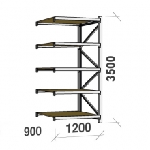 Metallihylly jatko-osa 3500x1200x900 600kg/taso,5 tasoa lastulevytasoilla MAXI