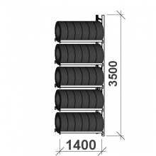 Däckställ följesektion 3500x1400x500, 5 hyllplan,500kg/plan MAXI