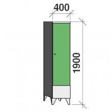 Klädskåp 1x400, 1900x400x545 , kort dörrar, separationsvägg