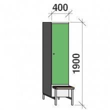 Klädskåp med bänk, 1x400 1900x400x830, separationsvägg