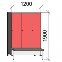 Locker with a bench, 3x400 1900x1200x830