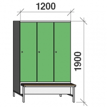 Locker with a bench, 4x300 1900x1200x815 sep. wall