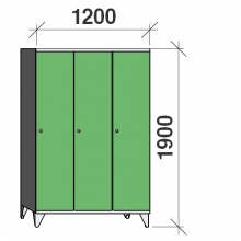 Riidekapp 3x400, 1900x1200x545, pikk uks, vahesein