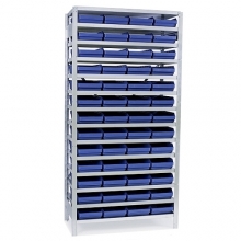 Small parts shelving 2100x1000x300, 52 bins 300x240x95