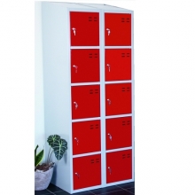 Storage locker, red/grey 10 compartments 1920x700x550