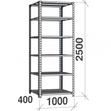 Angle shelf 2500x1000x400, 6 levels,120kg/level, gray upright/galv. shelves