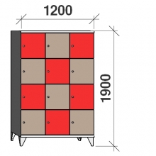 4-Tier locker, 12 doors, 1900x1200x545 mm